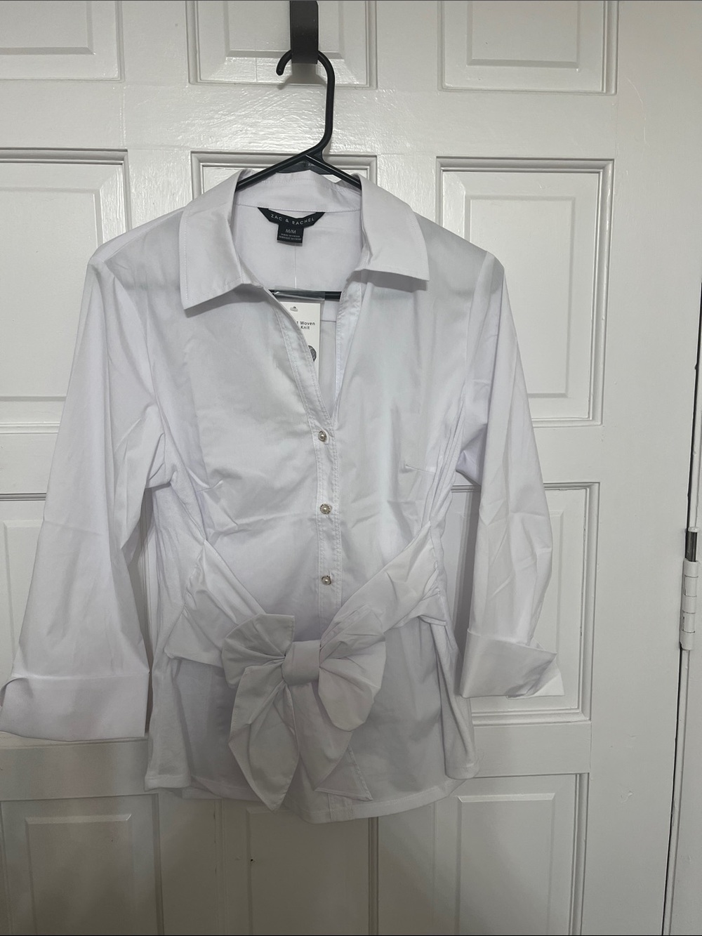 Karen Kane White Button-Down Shirt with Front Bow Tie